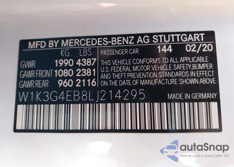 2020 Mercedes-Benz A 220 from USA, damaged, VIN W1K3G4EB8LJ214295